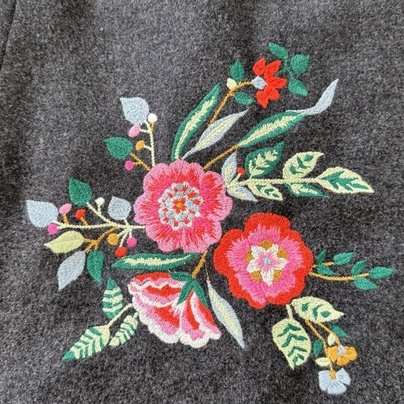 LOFT Gray Floral Embroidered Wool Blend A Line Zipper Front Skirt Size 8 - Picture 4 of 7